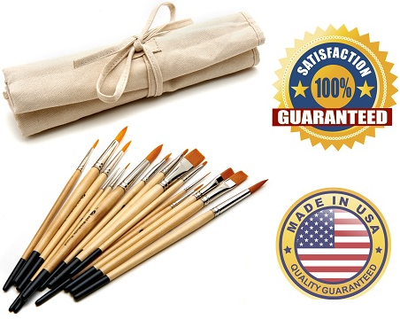 Set of 15 brushes with FREE Canvas Brush Holder